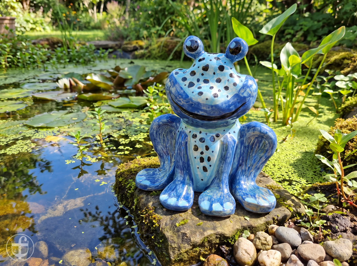 Der Frosch sitzt grinsend am Teich. Fotografie von Daniela Joss