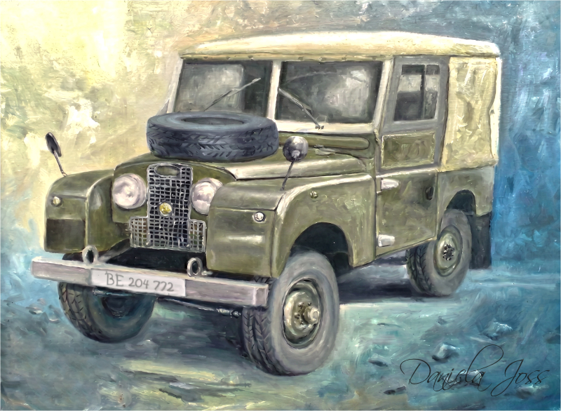 Ein alter Land Rover bereit für neue Abenteuer als Digital Painting von Daniela Joss.