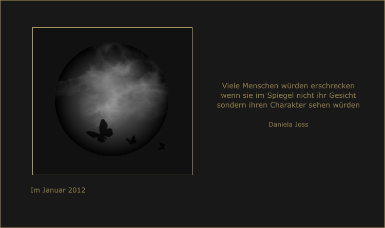 Schwarzer Planet mit Nebel und Schmetterlingen.