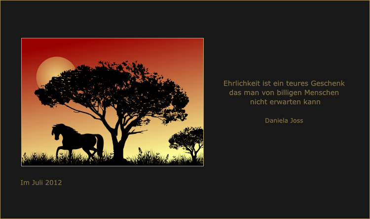 Baum und Pferd im Morgenrot.