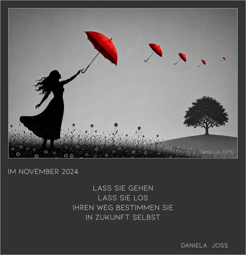 Rote Schirme fliegen tanzend im Wind davon.
