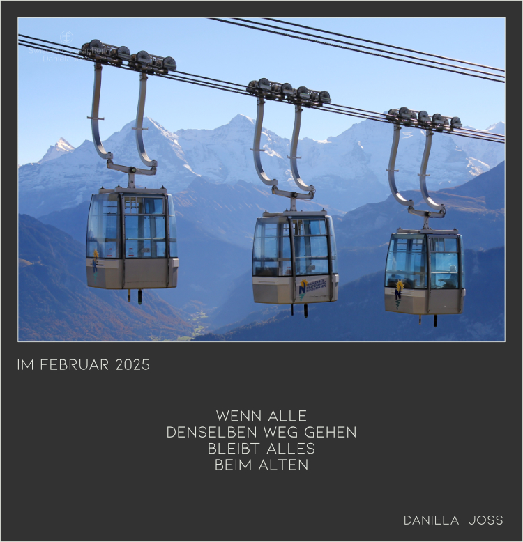 Gruppenumlaufbahn auf das Niederhorn, mit Eiger, Mönch und Jungfrau.