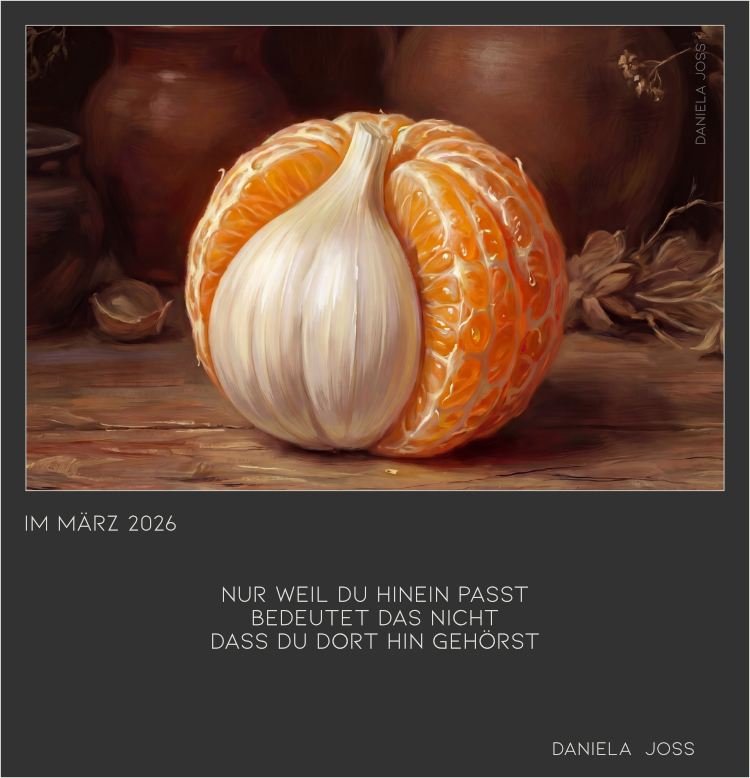 Mandarine mit Knoblauchzehe.