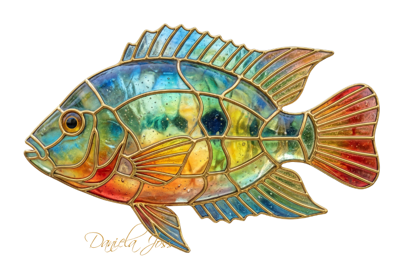 Buntglas – Regenbogenbuntbarsch von Daniela Joss.