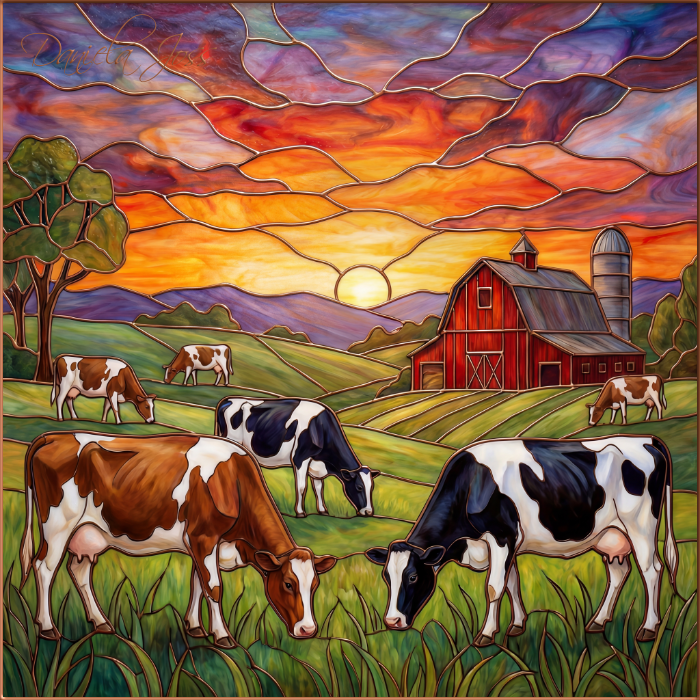 Buntglas – Kuhherde auf dem Feld von Daniela Joss.