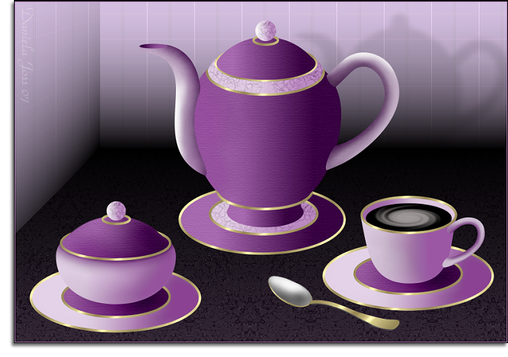Ein Kaffeeset mit Kanne Tasse und Löffel gemalt mit PhotoImpact von Daniela Joss.