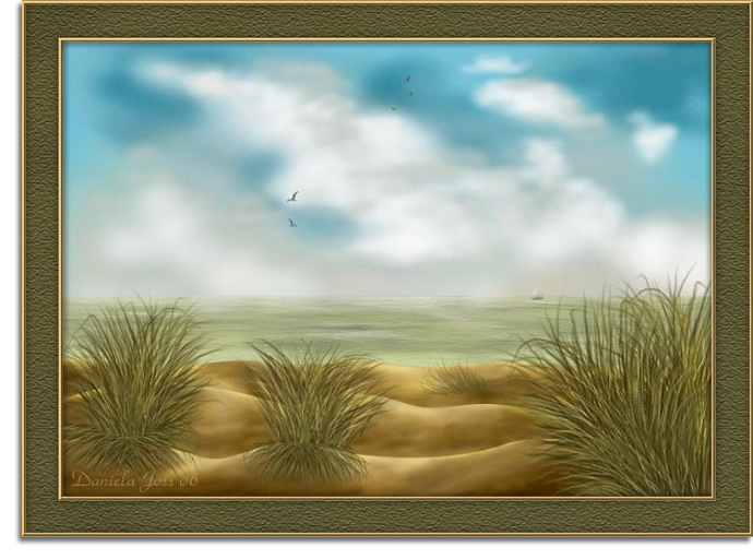Blick zum Meer mit Sanddünen und Dünengras gemalt mit PhotoImpact von Daniela Joss.