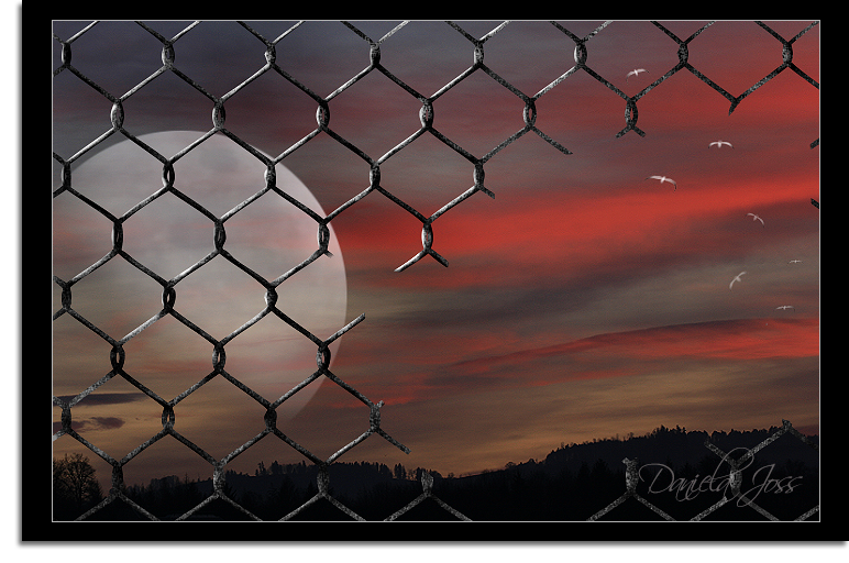 Durchbrochener Maschendrahtzaun gemalt mit PhotoImpact von Daniela Joss.