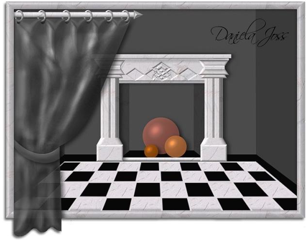 Kamin und Vorhang mit Transparenz gemalt mit PhotoImpact von Daniela Joss.