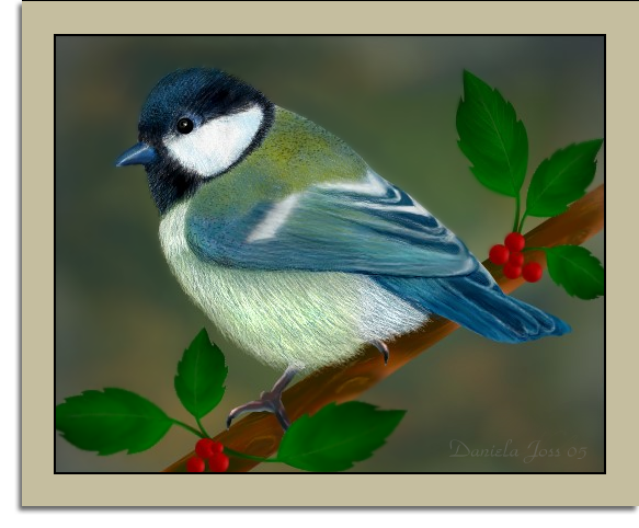 Kleine Meise auf Ast gemalt mit PhotoImpact von Daniela Joss.