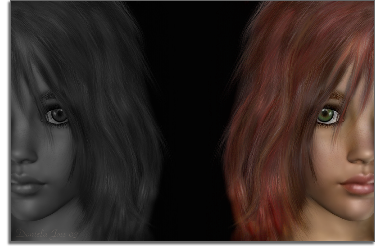 Gesichter in Farbe und Schwarz Weiss gemalt mit PhotoImpact von Daniela Joss.