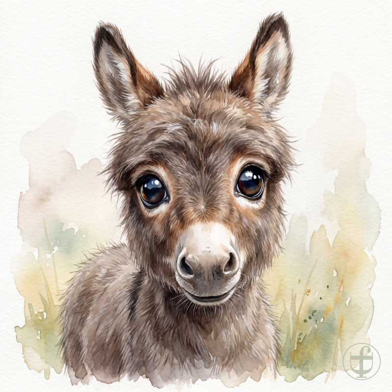 Tierkind-Aquarell, Esel, Equus asinus