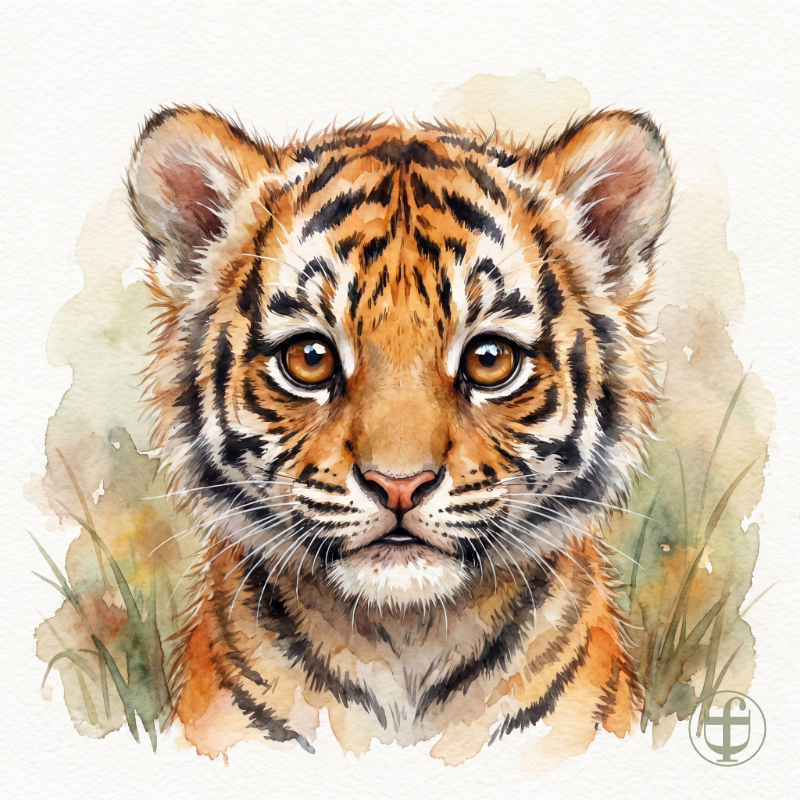 Tierkind-Aquarell, Tiger, Panthera tigris
