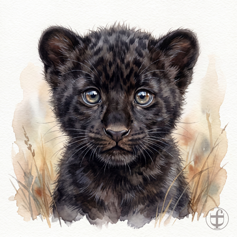 Tierkind-Aquarell, Schwarzer Panther