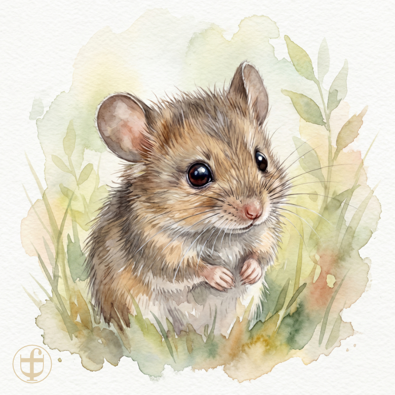 Tierkind-Aquarell, Waldmaus, Apodemus sylvaticus