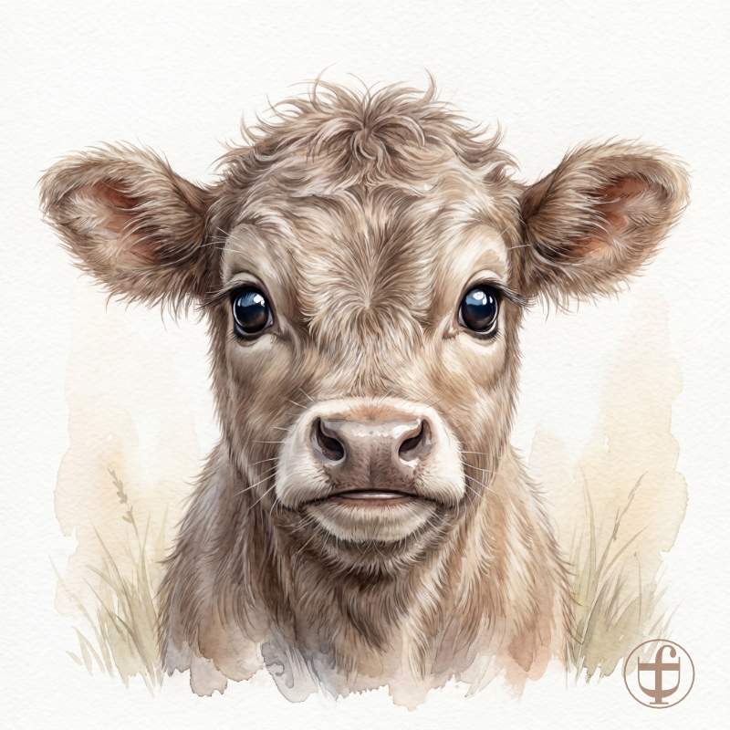Tierkind-Aquarell, Kuh, Rind, Bos taurus