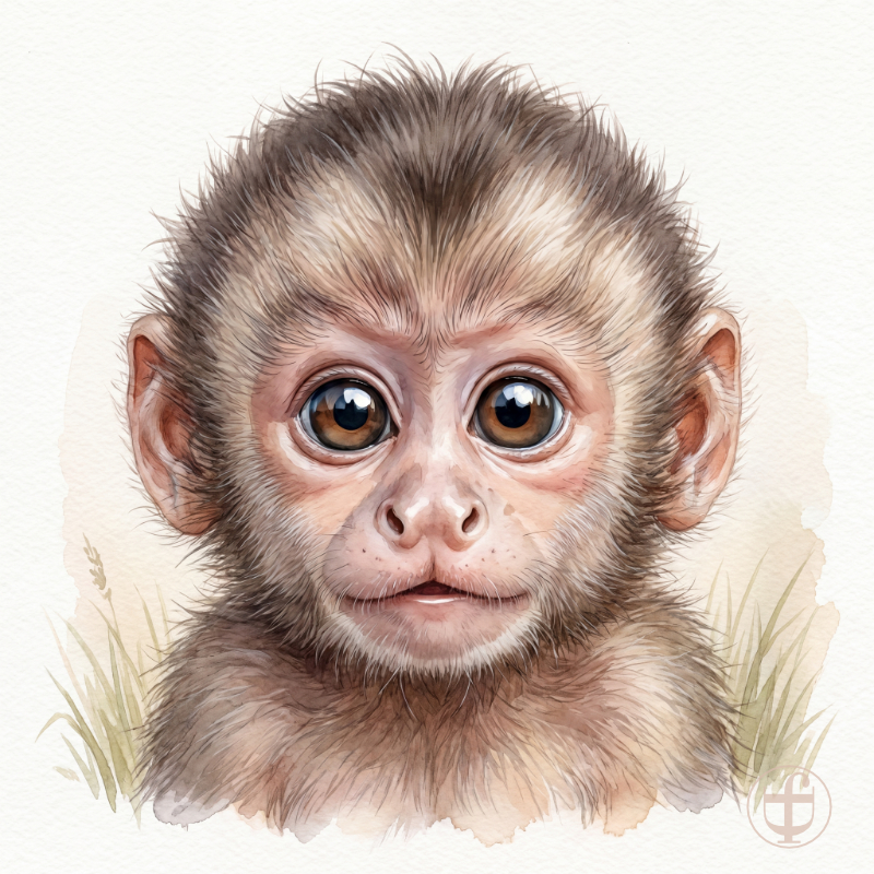 Tierkind-Aquarell, Kapuzineraffe, Affe, Cebinae