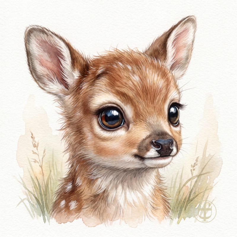 Tierkind-Aquarell, Europäisches Reh, Capreolus capreolus