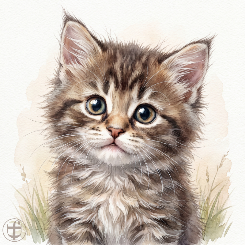 Tierkind-Aquarell, Maine Coon, Felis catus