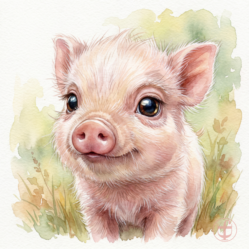 Tierkind-Aquarell, Hausschwein, Sus scrofa domestica