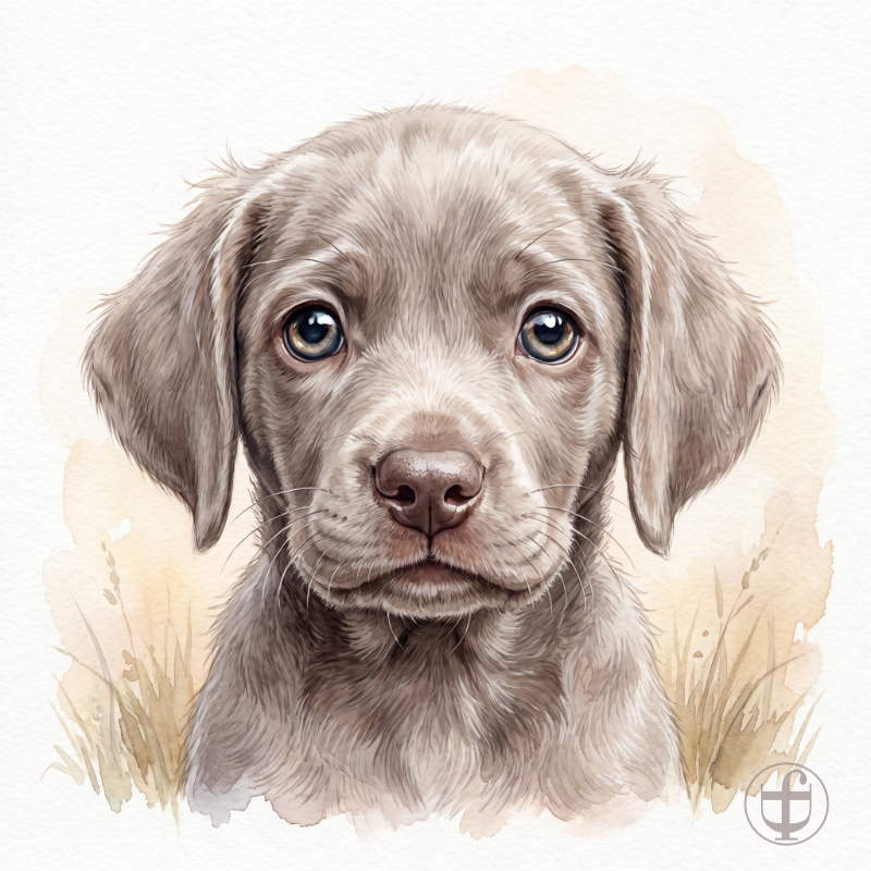 Tierkind-Aquarell, Weimaraner, Haushund, Canis lupus familiaris
