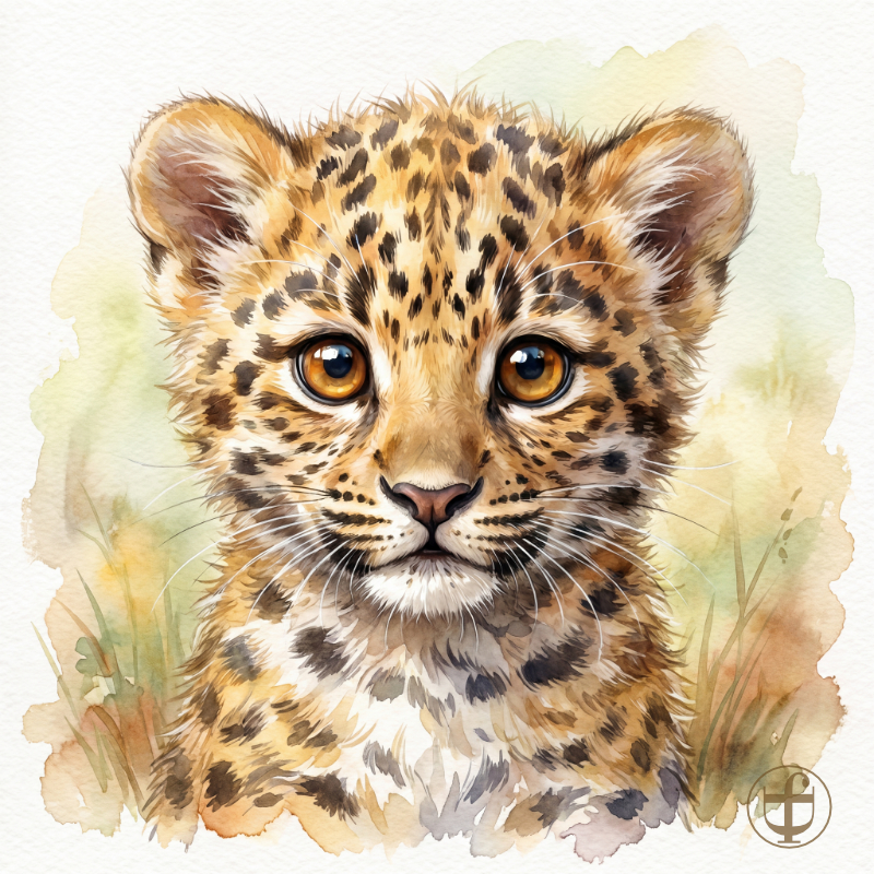 Leopard mit Wasserfarbe digital dargestellt.
