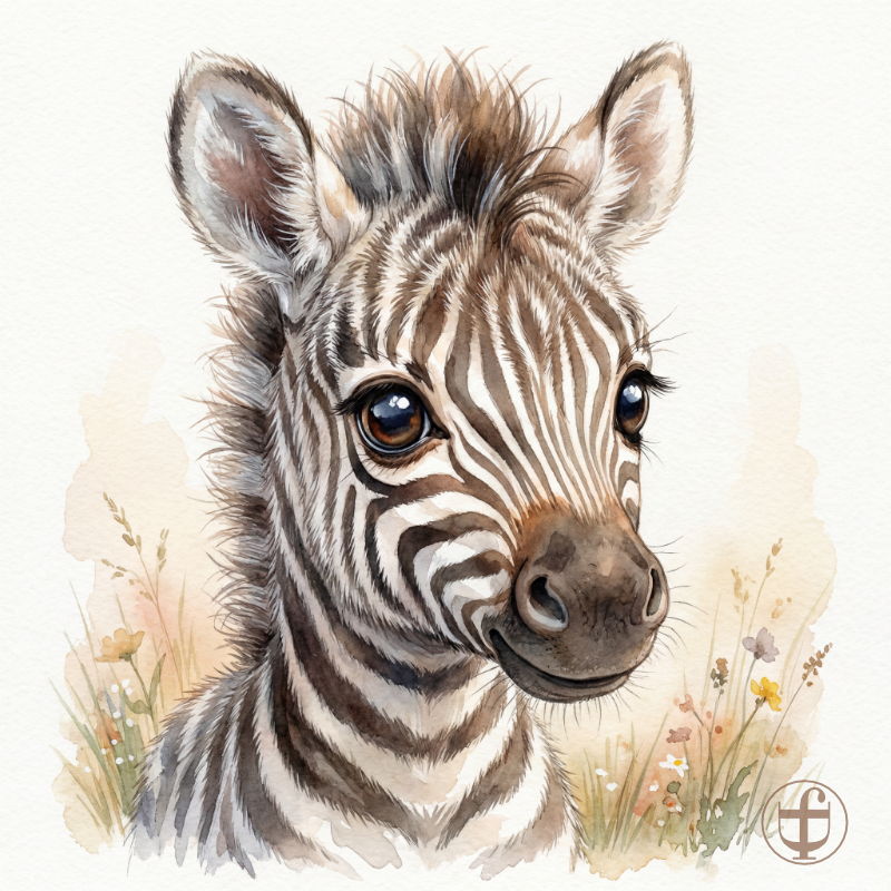 Tierkind-Aquarell, Steppenzebra, Equus quagga