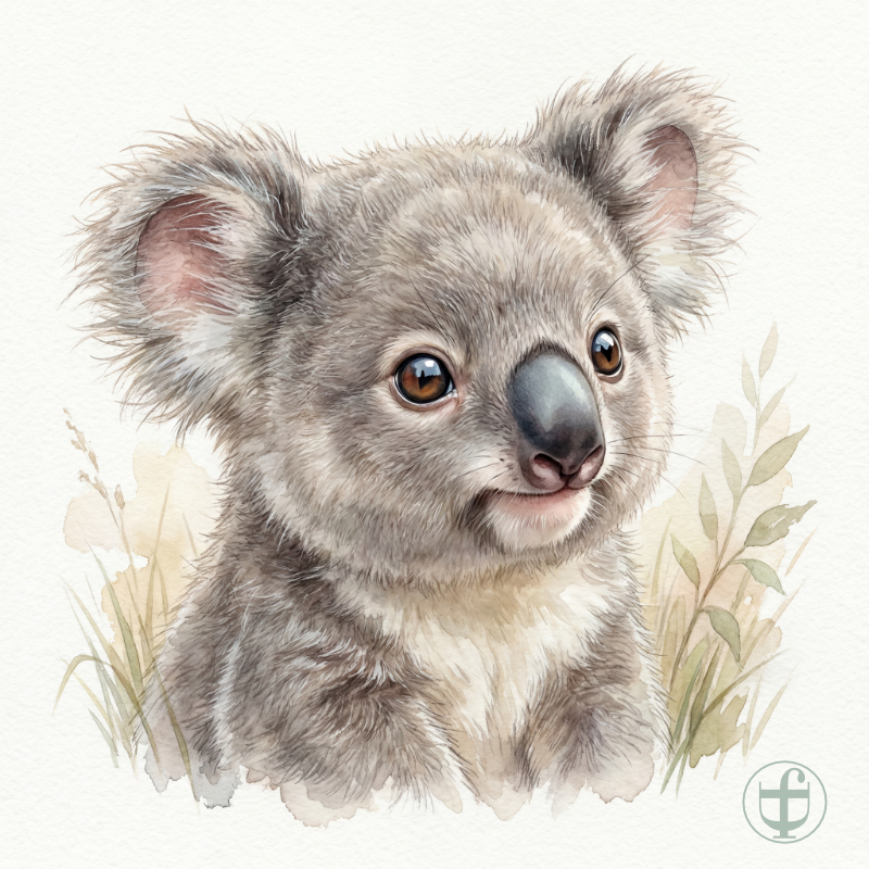 Tierkind-Aquarell, Koala, Beuteltier, Phascolarctos cinereus