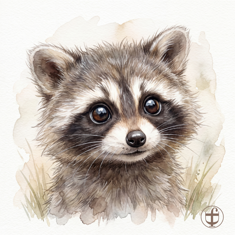 Tierkind-Aquarell, Waschbär, Racoon, Procyon lotor