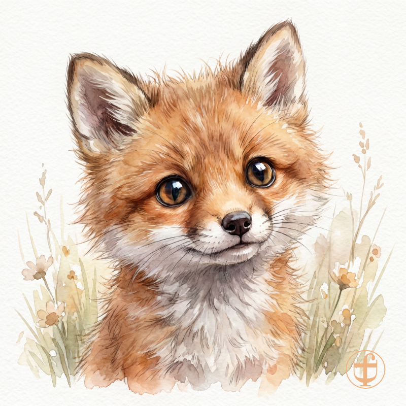Tierkind-Aquarell, Fuchs, Rotfuchs, Vulpes vulpes