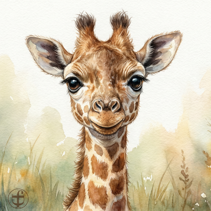 Tierkind-Aquarell, Giraffe, Nord-Giraffe, Süd-Giraffe, Netzgiraffe und Massai-Giraffe