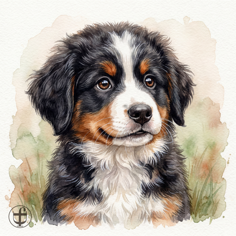 Tierkind-Aquarell, Berner Sennenhund, Canis lupus familiaris
