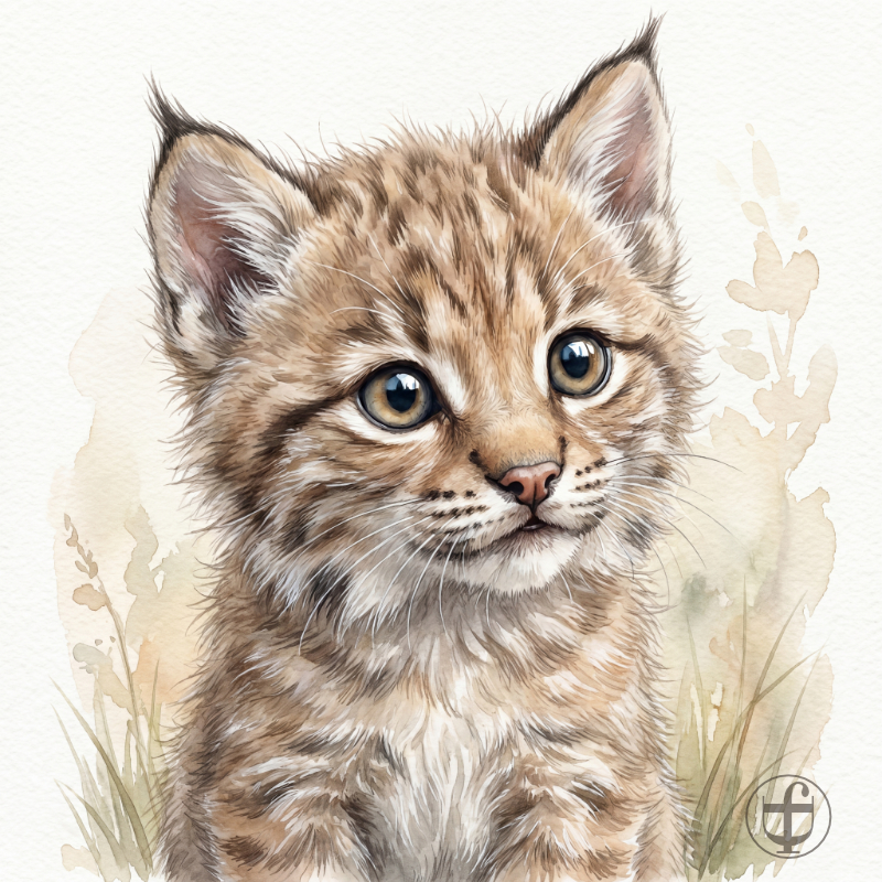 Tierkind-Aquarell, Luchs, Rotluchs, Lynx, rufus/Bobcat