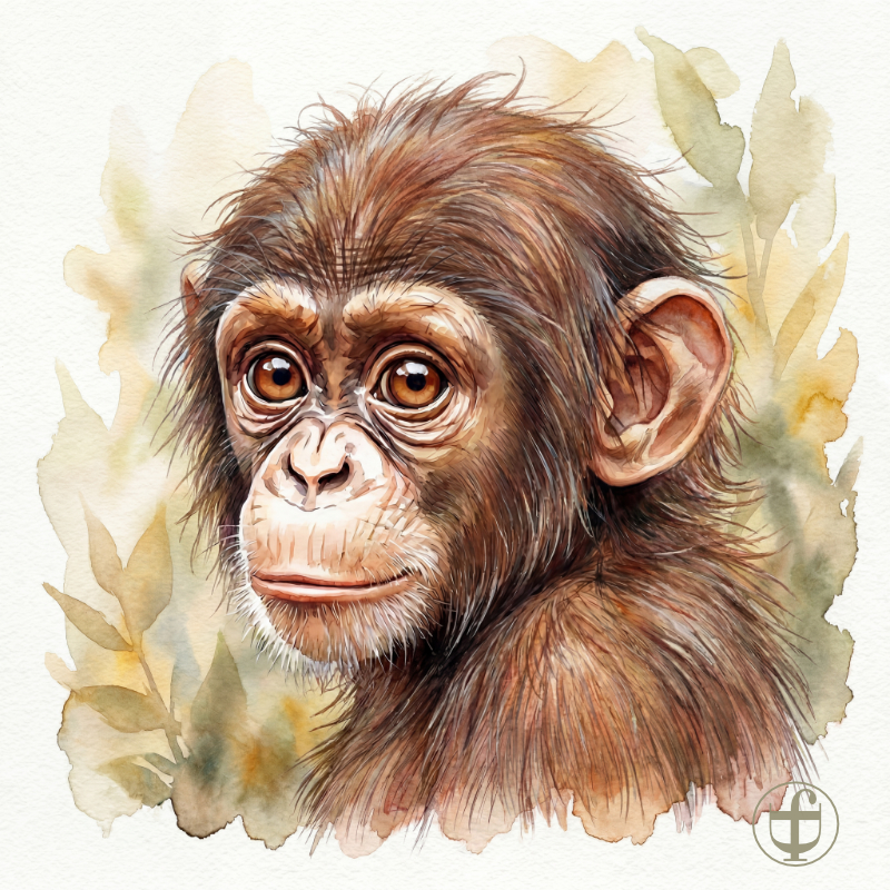Tierkind-Aquarell, Schimpanse, Affe, Pan