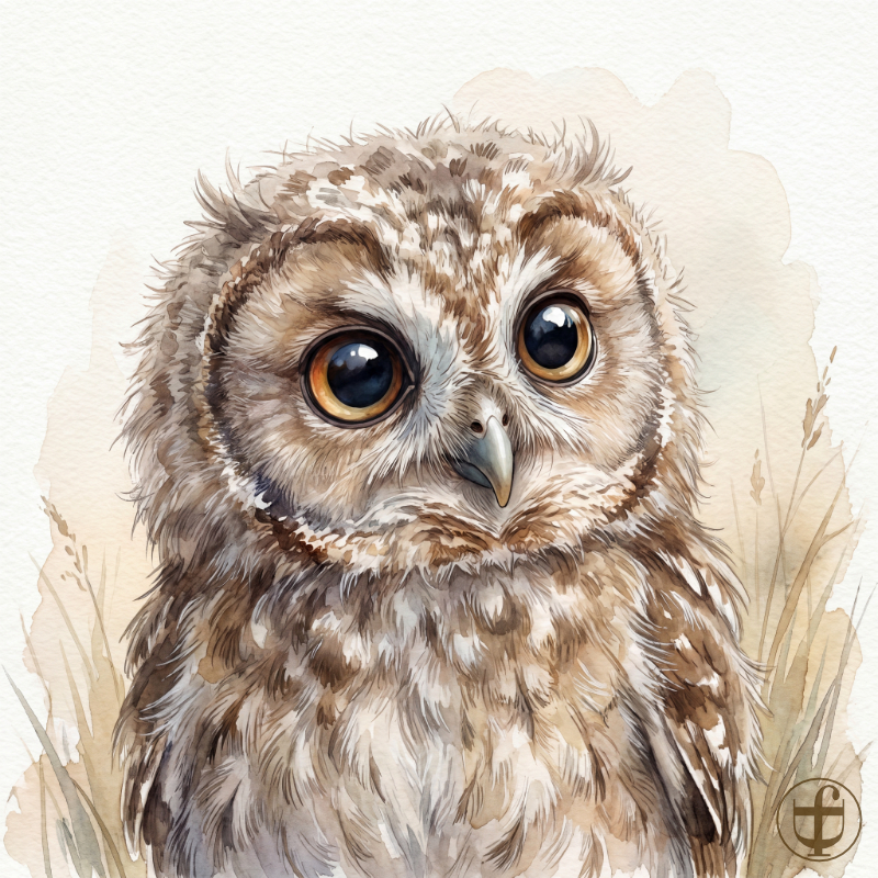 Tierkind-Aquarell, Uhu, Bubo bubo
