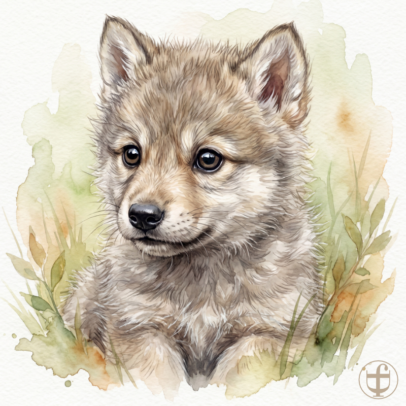 Tierkind-Aquarell, Wolf, Canis lupus