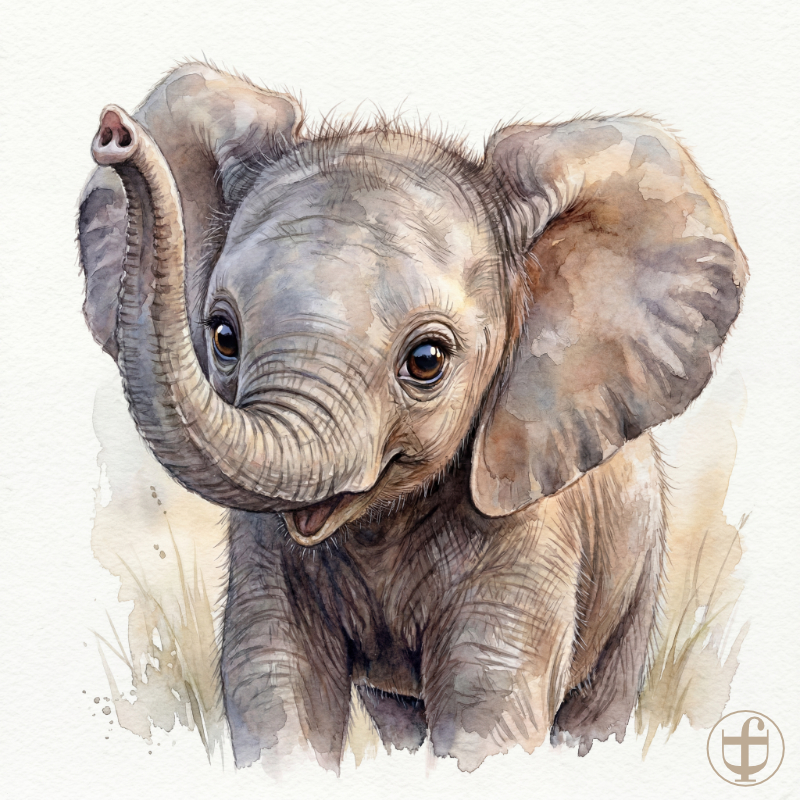 Tierkind-Aquarell, Elefant, Elephantidae