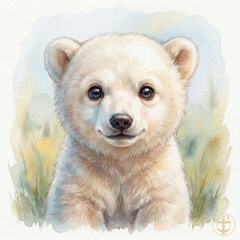 Tierkind-Aquarell, Eisbär Ursus maritimus