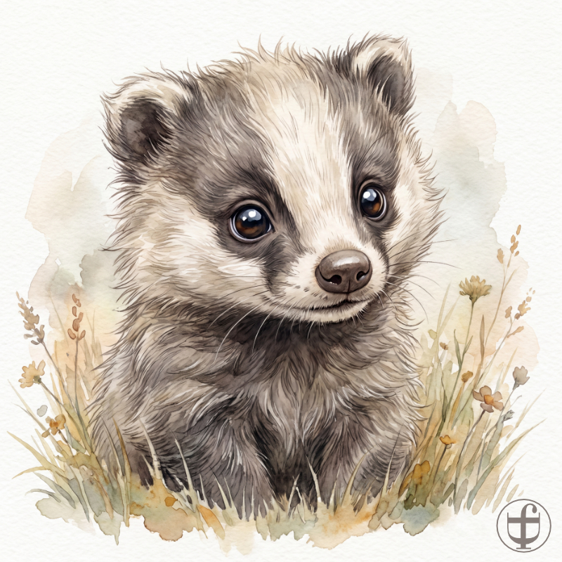 Tierkind-Aquarell, Dachs, Marder, Meles
