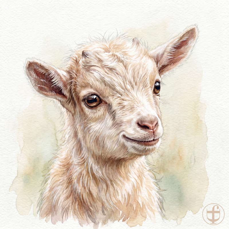 Tierkind-Aquarell, Ziege, Hausziege, Capra aegagrus hircus