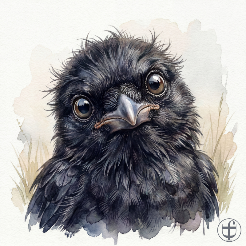 Tierkind-Aquarell, Rabe, Kolkrabe, Corvus corax