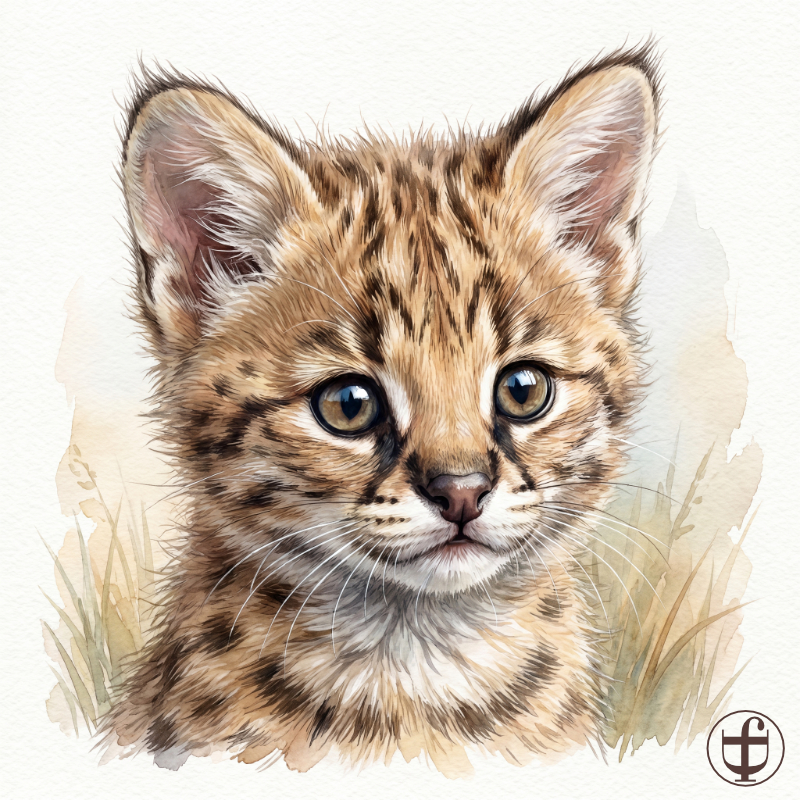 Tierkind-Aquarell, Serval, Leptailurus serval