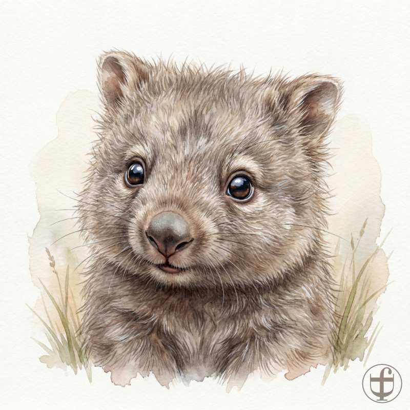 Tierkind-Aquarell, Wombat, Nacktnasenwombat, Haarnasenwombat, Vombatidae