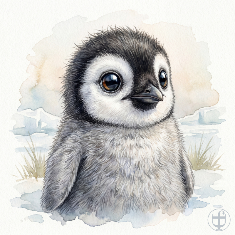 Tierkind-Aquarell, Pinguin, Königspinguin, Aptenodytes patagonicus