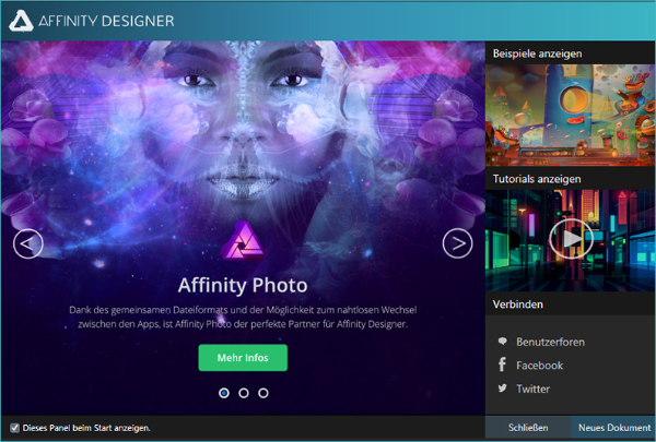 Affinity - Erste Schritte - Willkommensbildschirm - Daniela Joss